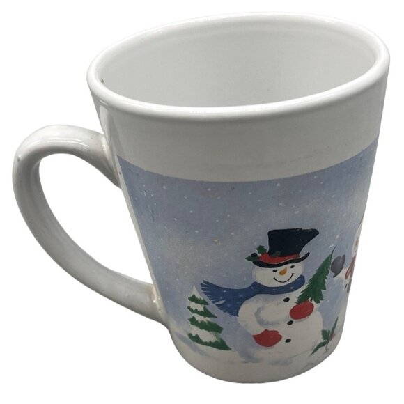 royal Norfolk Christmas coffee cup coco mug snowman snow tree star white blue 4. - Picture 1 of 6
